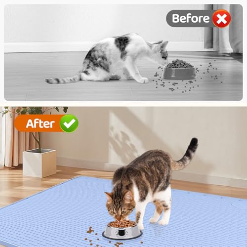 Cat Food Mat Extra Large Silicone Pet Bowl Mat 40''x28'' (Blue / 40"L x 28"W)