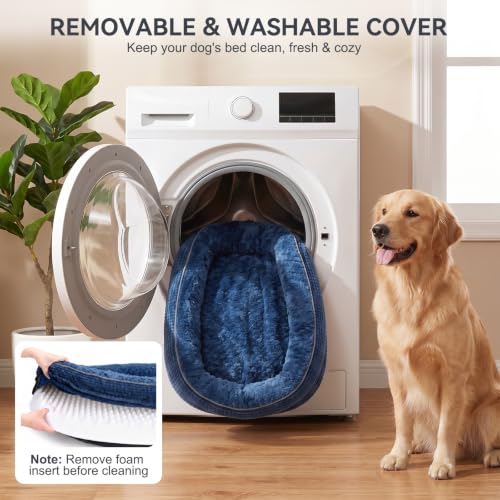 Orthopedic Dog Bed for Large Dogs (Navy Blue / 35"l X 25"w X 7.0"th)