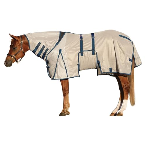 Soft Interlock Mesh II Attached Neck Euro Bellyband Leg Shield Horse Fly Sheet (Horse Size 82 / Silver)