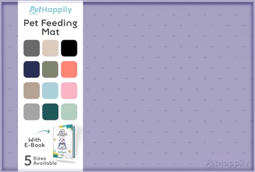 Dog Food Mat Raised Edges Dogs Mat for Food and Water Prevent Spill (18.5" x 11.5" / Lavender)
