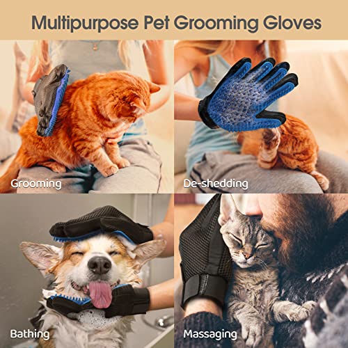 Pet Hair Removal Glove with 255 Silicone Tips for Dogs & Cats (Blue)