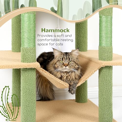 Extra Tall Cat Tree Tower for Indoor Cats (Cactus / 76 inch)
