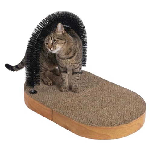 Cat Arch Brush Self Grooming Massager Hair Cleaner Toy with Scratching Pad (Tan Scratcher)