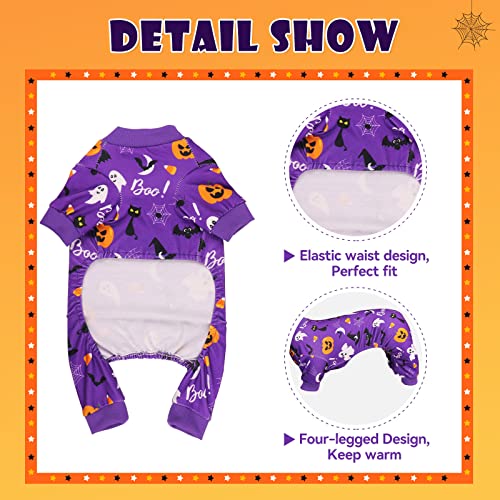 Dog Halloween Pajamas Dog Costumes Pjs Stretchy Funny Costumes Pet Clothes Outfit Pajamas for Small Dogs Puppy Cat (X-Small / Purple Halloween)