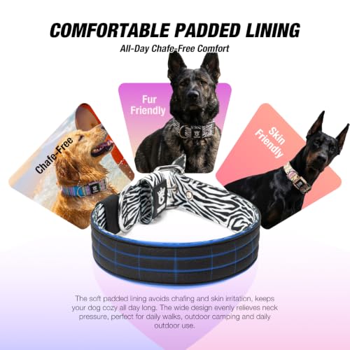 Heavy Duty Thick Dog Collar with Metal Buckle for Large Dogs (L – Fits Neck 18.9"-21.7" / Forest Vein Print)