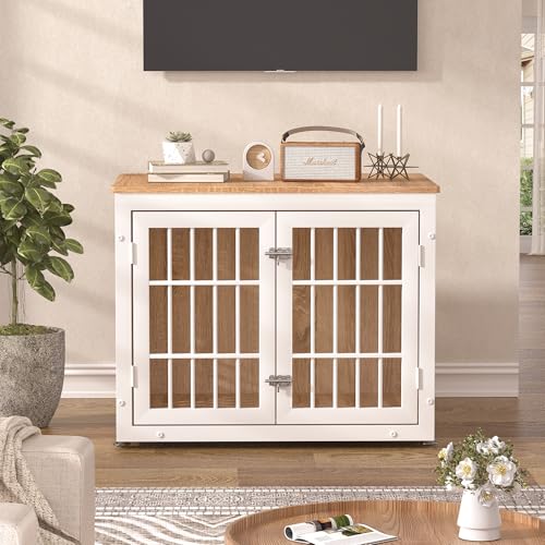 32" Heavy Duty Dog Crate Furniture for Small and Medium Dogs (32.7"L x 23.6"W x 26.0"H / Nature+White)