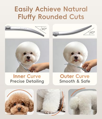 40° Extra Curved 7.5‘’ Super Curved Dog Grooming Scissors with Jewelled Screw 440C Stainless Steel Pet Grooming Bending Scissors with Symmetrical Handle for Groomer and Home User (Curved 40° / 7.5")