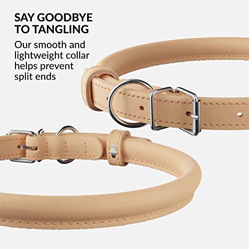 Tangle Free Rolled Leather Dog Collar (Beige / XXS)