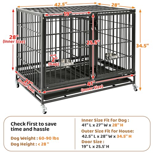 42 inch Heavy Duty Double Dog Cage with Divider (43.0"L x 28.0"W x 35.0"H)