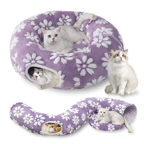 Cute Round Cat Tunnel for Indoor Cats (Purple Flower / Round)