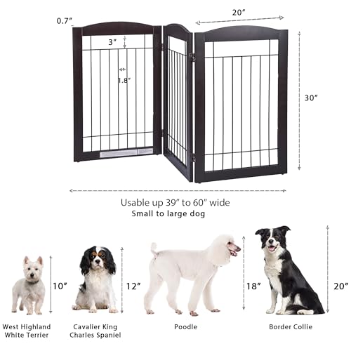 Freestanding Wire Pet Gate for Dogs (Espresso / 【3 Panels】60"W x 30"H)