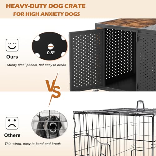42" Heavy Duty Dog Crate Furniture for High Anxiety Dogs (Black and Brown / 42 inch)