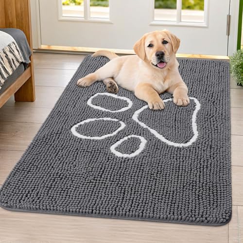 Dog Door Mat for Muddy Paws (40"X32" / Dark Grey and White)