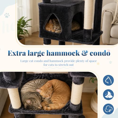 Cat Tree Tower with Stable Extended Base (Smoky Gray / 71.9 Inches)