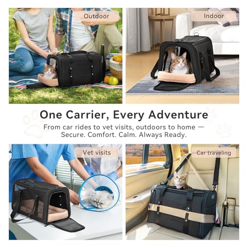 Cat Carrier Soft with Patented Safety Buckles (18.0"L x 11.0"W x 11.0"H / Black)