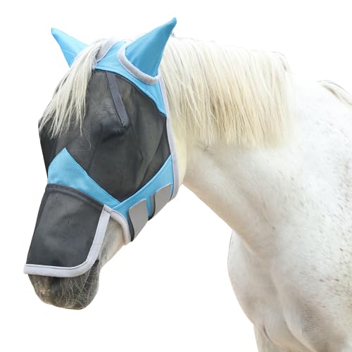 Horse Fly Mask with Ears & Long Nose (Pale Blue / Pony)