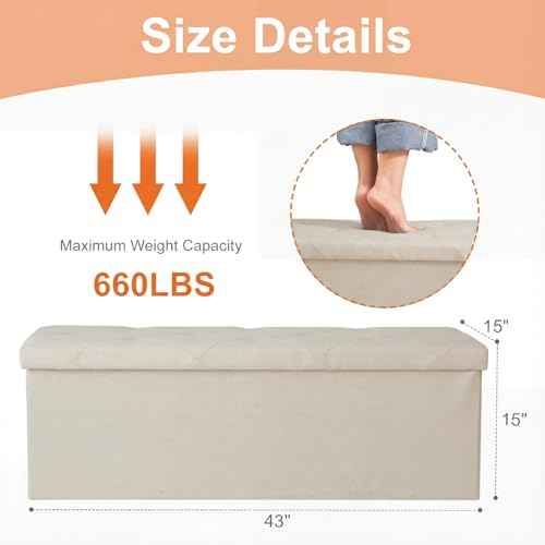 43 Inch Folding Storage Ottoman Bench