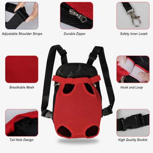 Dog Carrier Backpack Pet Legs Out Front Cat Travel Bag (Small / Red)