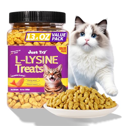13.4 OZ Lysine Cat Treats Natural Salmon Flavor Healthy Cat Training Biscuits Snacks Lysine Dental Care Treats for Cats & Kittens