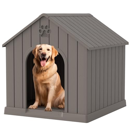 Large Dog House Outdoor Indoor for Medium Large Dogs (Light Grey / 36.2" L × 38" W × 38" H)