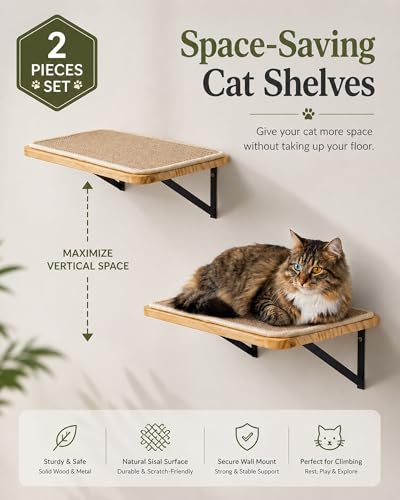 2PCS Cat Wall Shelves with Scratching Mat