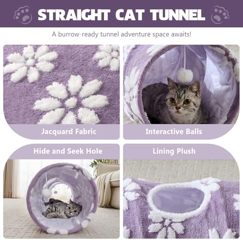 Straight Cat Tunnel for Indoor Cats 47"x12" (Purple Flower / Straight)