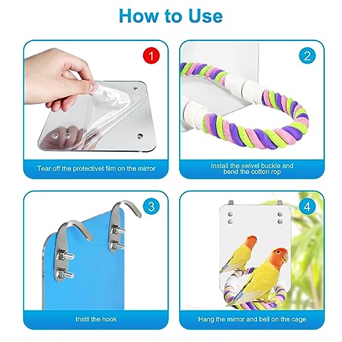 5.9" Bird Mirror with Rope Perch Bird Toys Swing
