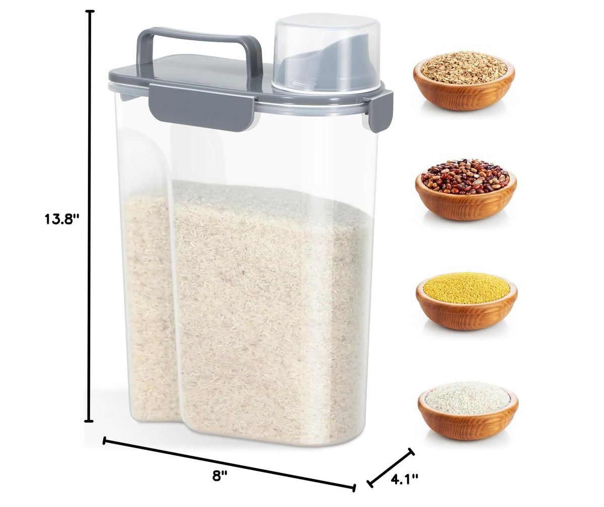 Airtight 10 Lbs Rice Storage Container Pet Dog Cat Food Holder 5 Lbs (Grey-10L)