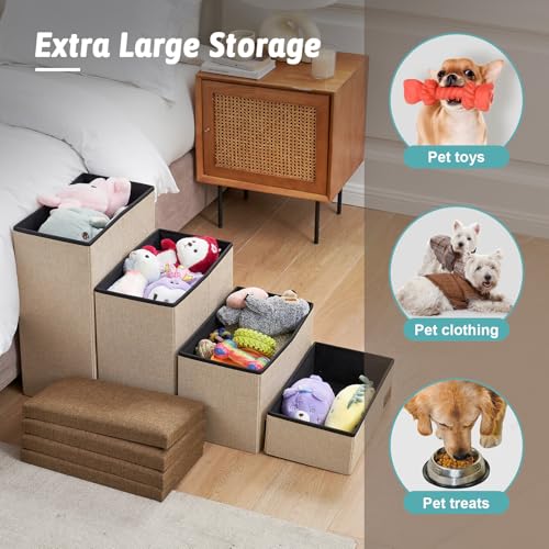Dog Stairs with Storage (Beige / 38.1"L x 17"W x 22"H)
