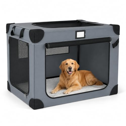 36 Inch Collapsible Soft Dog Crates with 3 (Blue-L)