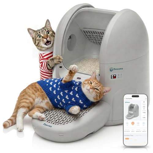 PurrTek Max Self Cleaning Litter Box for Multiple Cats Automatic Cat Litter Box XL 65L 5 Safety Sensors Ultra Quiet 30
