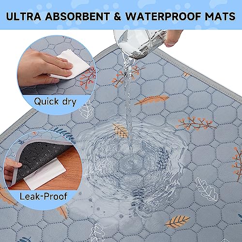 Washable Pee Mats for Dogs (Leaves - Light Grey / 48x48 Inch (Pack of 2))