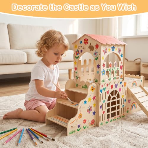 Wooden Rabbit House with 2 Scratch Mats