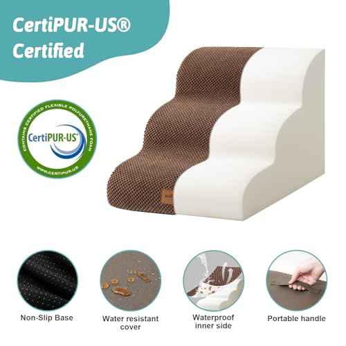 Wide Dog Stairs for Small Dog 15.7" H (Brown / Wide:17.7"x22.4"x15.7")
