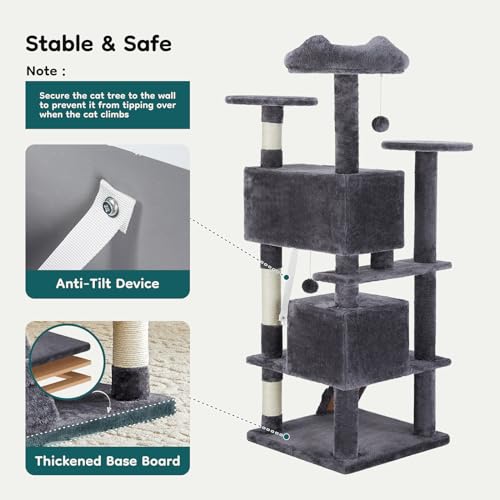54 Inch Cat Tree Tower with Scratching Posts (Grey / 54 Inch)