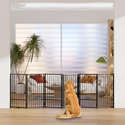 Full Metal Freestanding Dog Gate with Door (【6 Panels】120"W*36H" / Black)