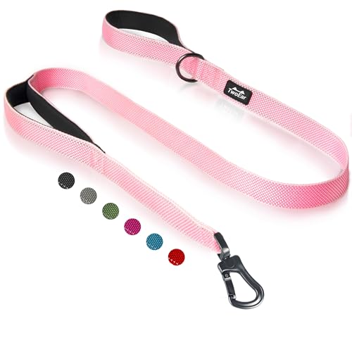 5FT 1IN Heavy Duty Dog Leash for Large Dogs with 2 Padded Handles (Pink / 1 in x 5 ft)