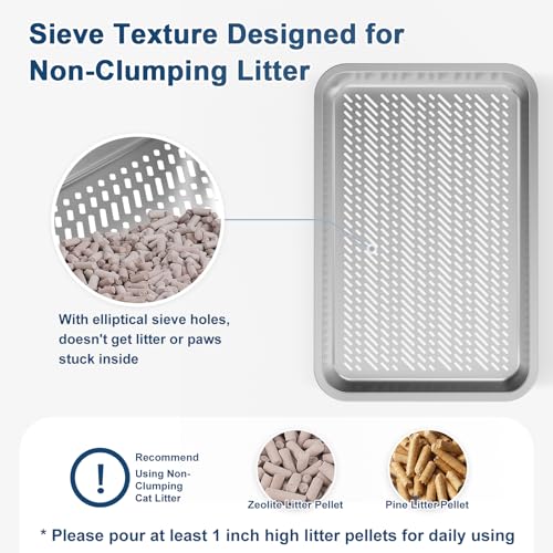 Stainless Steel Sifting Litter Box with Lid for Pine Pellets (Medium)