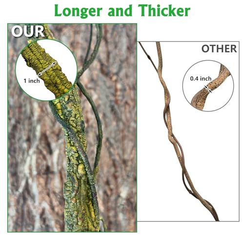 Large Reptile Vines Thick Terrarium Plants 118 Inches Long Flexible Climbing Branch Snake Tank Accessories Greenery Habitat Decor for Bearded Dragon Chameleon Gecko Frog Lizard (Green Reptile Vines (Lengh:118" Dia: 1.2 In))