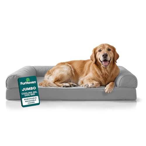 Cooling Gel Dog Bed for Large Dogs (Jumbo / (Two-Tone Faux Fur & Suede) Stone Gray)