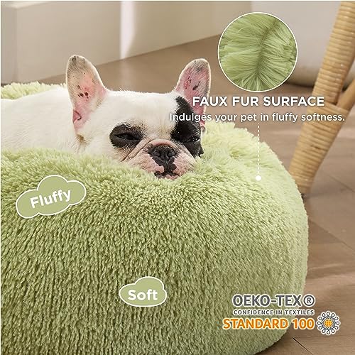 Calming Small Dog Bed Donut Washable Cat＆Puppy Bed (23"L x 23"W x 8"Th / Green)