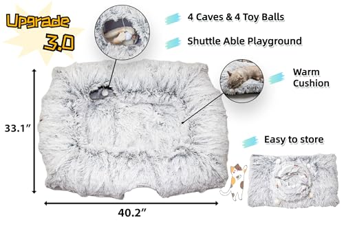 4 Cave Plush XL Cat Tunnel Bed Indoor Cats Peekaboo Toy Mat Pink (Pinkish White)