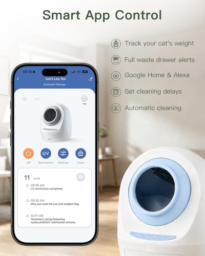 Casa Leo Automatic Self Cleaning Cat Litter Box Bundle with App Control (Baby Blue)