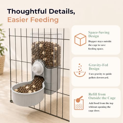 41 oz Hanging Gravity Feeder for Small Animal Cages Rabbit & Guinea Pig (Grey)
