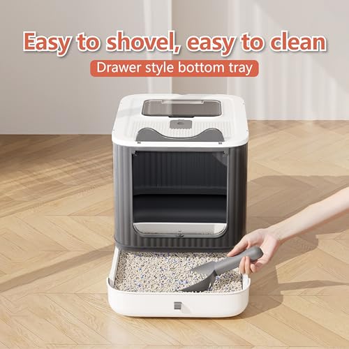 Covered Cat Litter Box with Lid for Kitten to Medium (White And Grey / Medium)