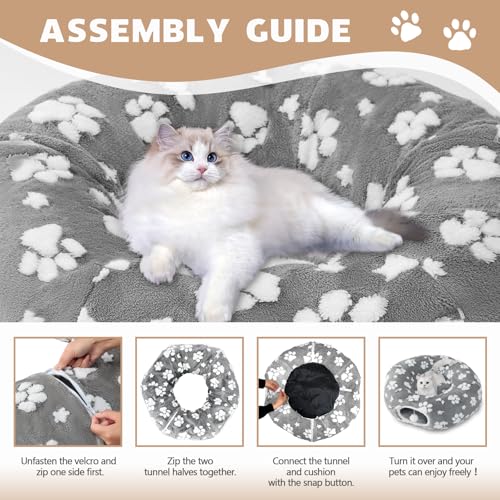 Cute Round Cat Tunnel for Indoor Cats (Grey Paw / Round)