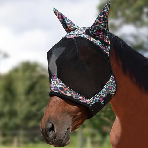 Pro LumiVista Horse Half Face Fly Mask Large Eye Space with Ears UV Protection for Horse Iridescent Prints M (Iridescent Prints / M)