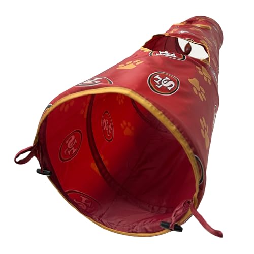 NFL San Francisco 49ers Cat Tunnel Tube Toy with Plush Football Catnip and Feathers Collapsible Tunnel for Cats to Play (San Francisco 49ers)