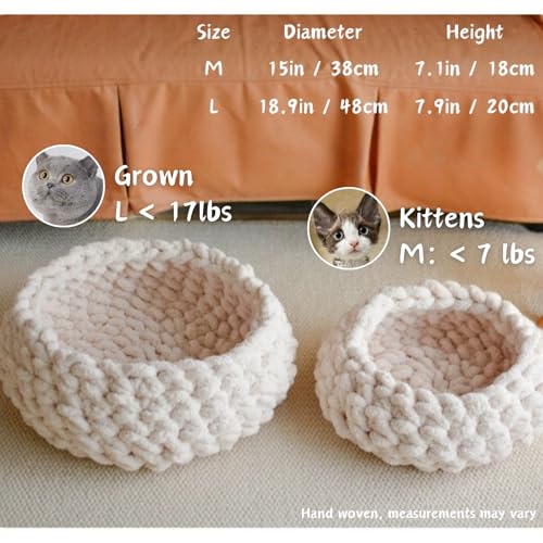 Cat Nest Bed Handwoven Washable Round Cave Kitten (Persimmon Yellow / Large)