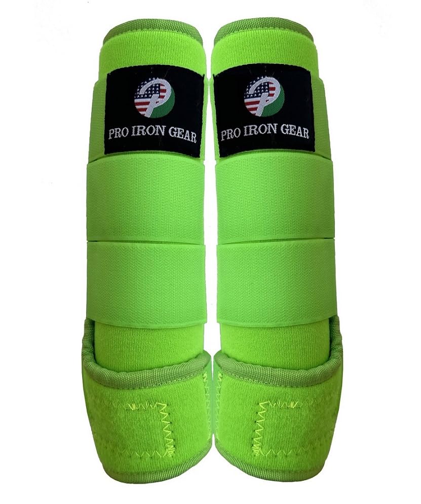Horse Medicine Brushing Boots Leg Wraps Protection Gear Set of 2 and Set of 4 in 14 Colors (X-Large / GREEN/FLURO GREEN (SET OF 2))
